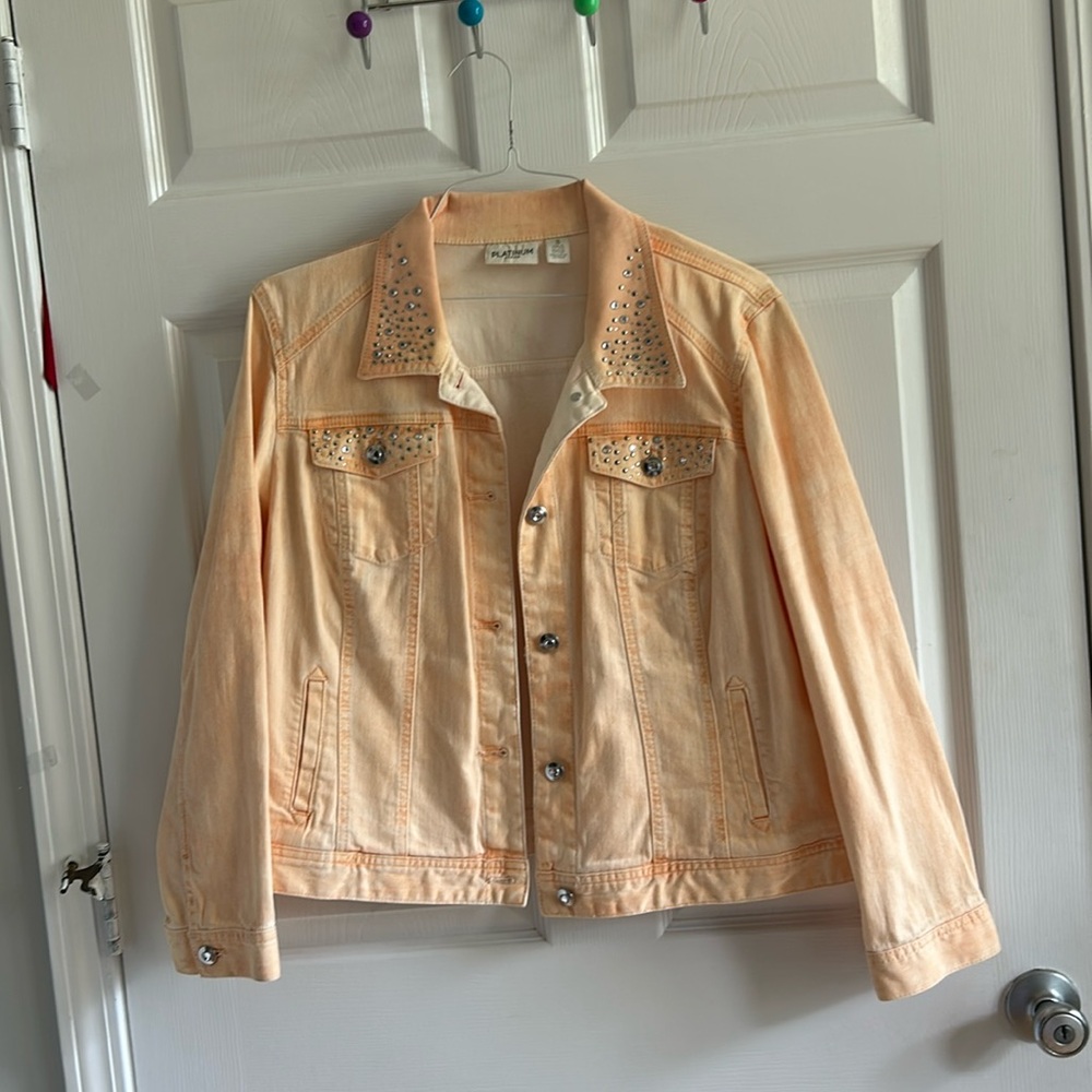 Platinum Chico’s Size 3 peach color jacket with bling blings and silver studs